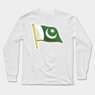 Pakistan flag Sticker design vector. Pakistan independence day 14th of august. Flag of the Republic of Pakistan in the wind on flagpole sticker design logo. Long Sleeve T-Shirt